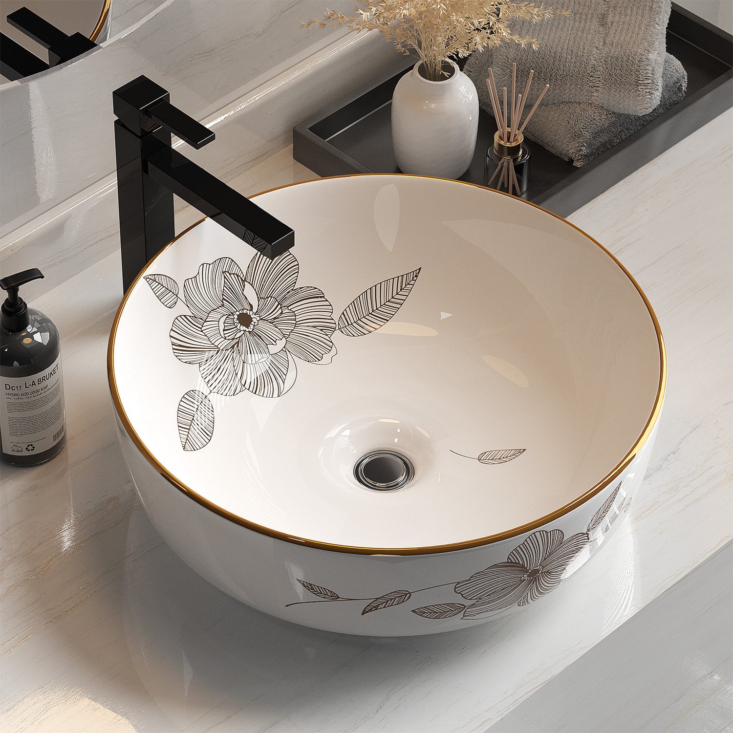 Cefito Bathroom Basin Ceramic Vanity Sink Hand Wash Bowl with Pattern 41x41cm-Furniture &gt; Bathroom &gt; Sinks-PEROZ Accessories