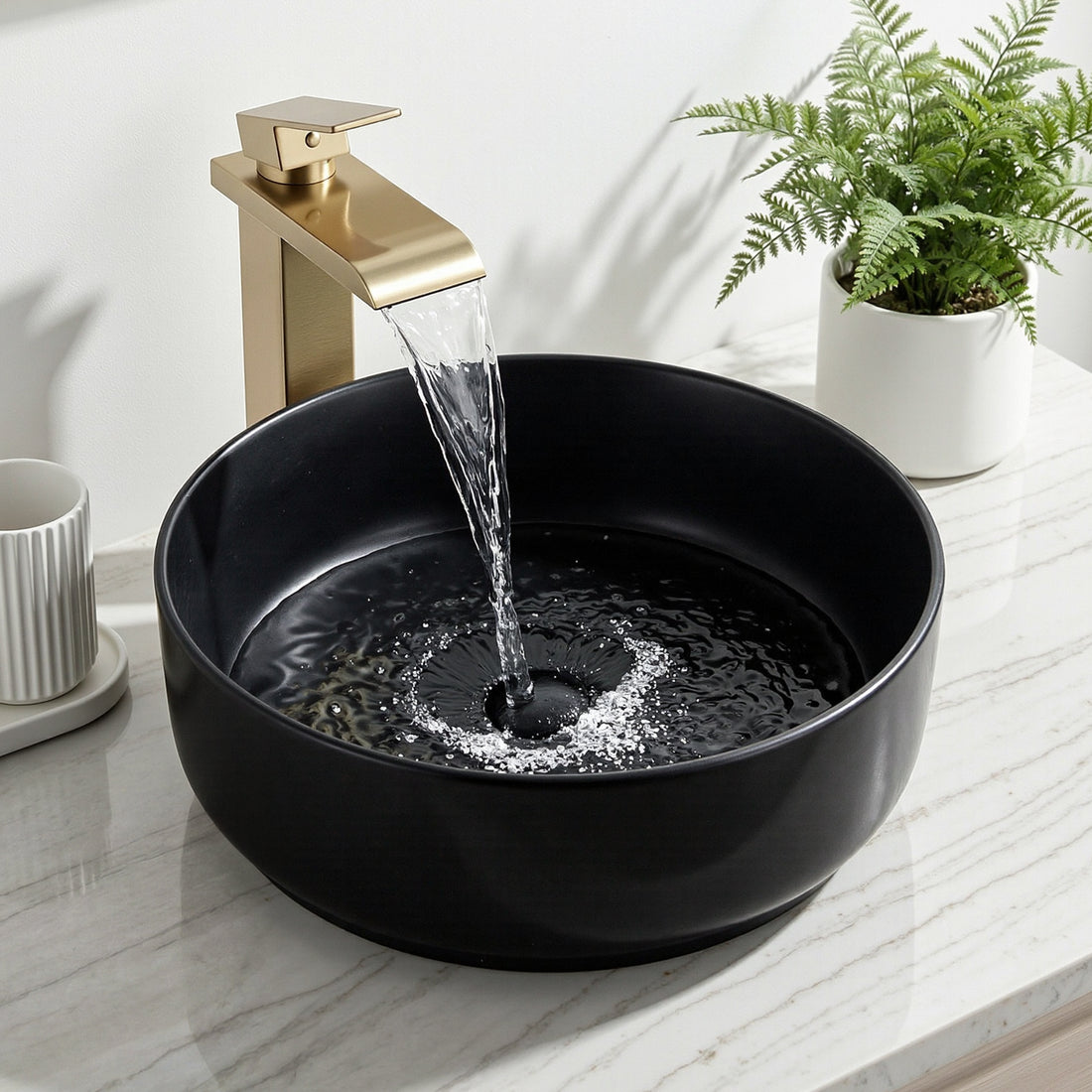 Cefito Bathroom Basin Ceramic Vanity Sink Vessel Bowl Wash Matte Black Round Countertop-Furniture > Bathroom > Sinks-PEROZ Accessories