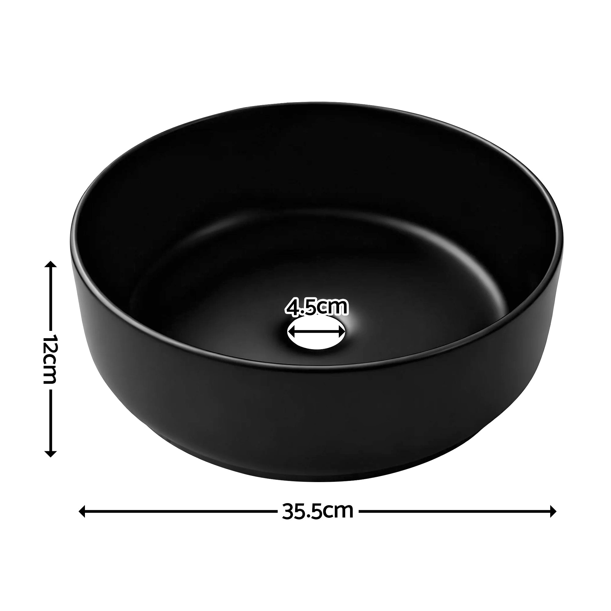 Cefito Bathroom Basin Ceramic Vanity Sink Vessel Bowl Wash Matte Black Round Countertop-Furniture > Bathroom > Sinks-PEROZ Accessories