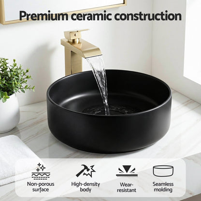 Cefito Bathroom Basin Ceramic Vanity Sink Vessel Bowl Wash Matte Black Round Countertop-Furniture > Bathroom > Sinks-PEROZ Accessories