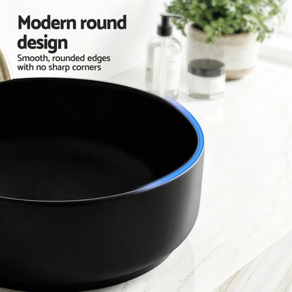 Cefito Bathroom Basin Ceramic Vanity Sink Vessel Bowl Wash Matte Black Round Countertop-Furniture > Bathroom > Sinks-PEROZ Accessories