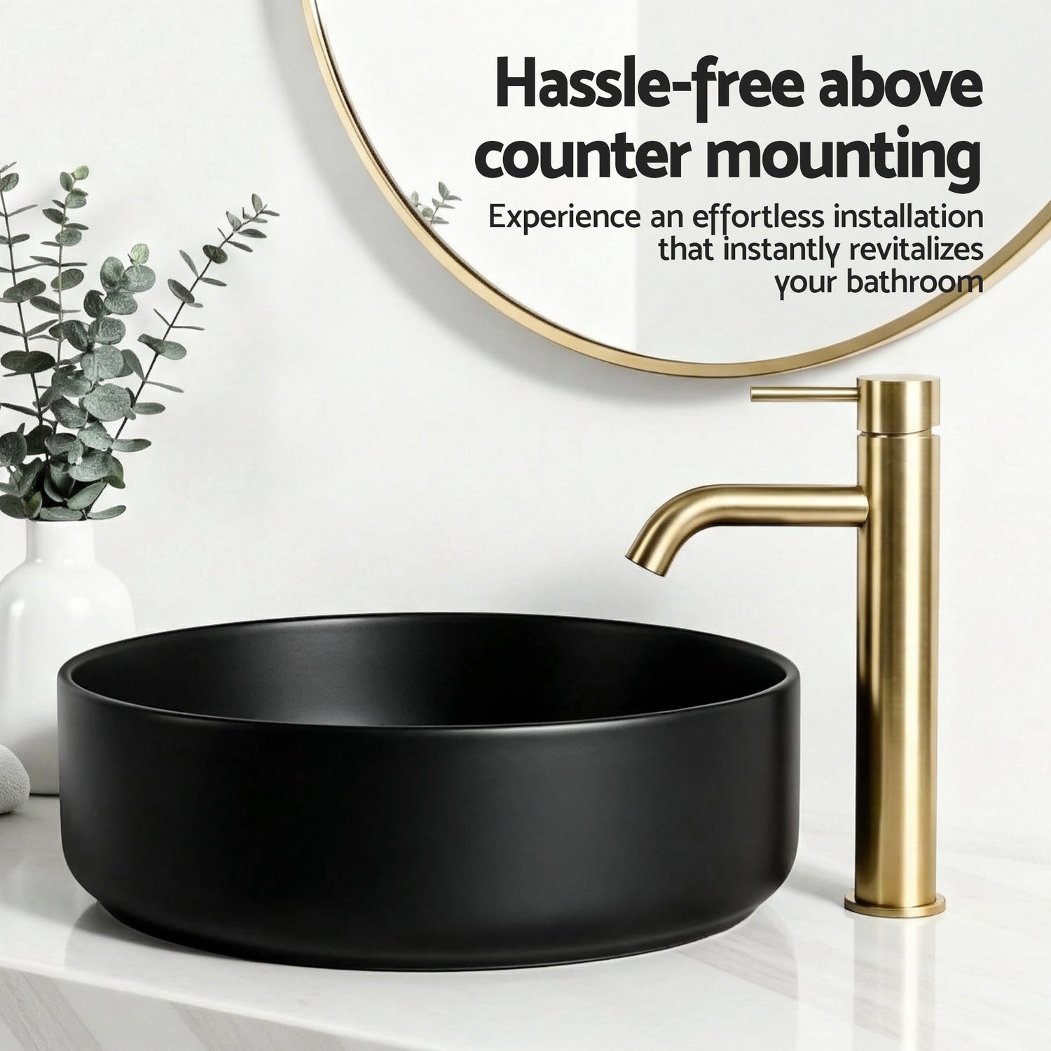 Cefito Bathroom Basin Ceramic Vanity Sink Vessel Bowl Wash Matte Black Round Countertop-Furniture > Bathroom > Sinks-PEROZ Accessories