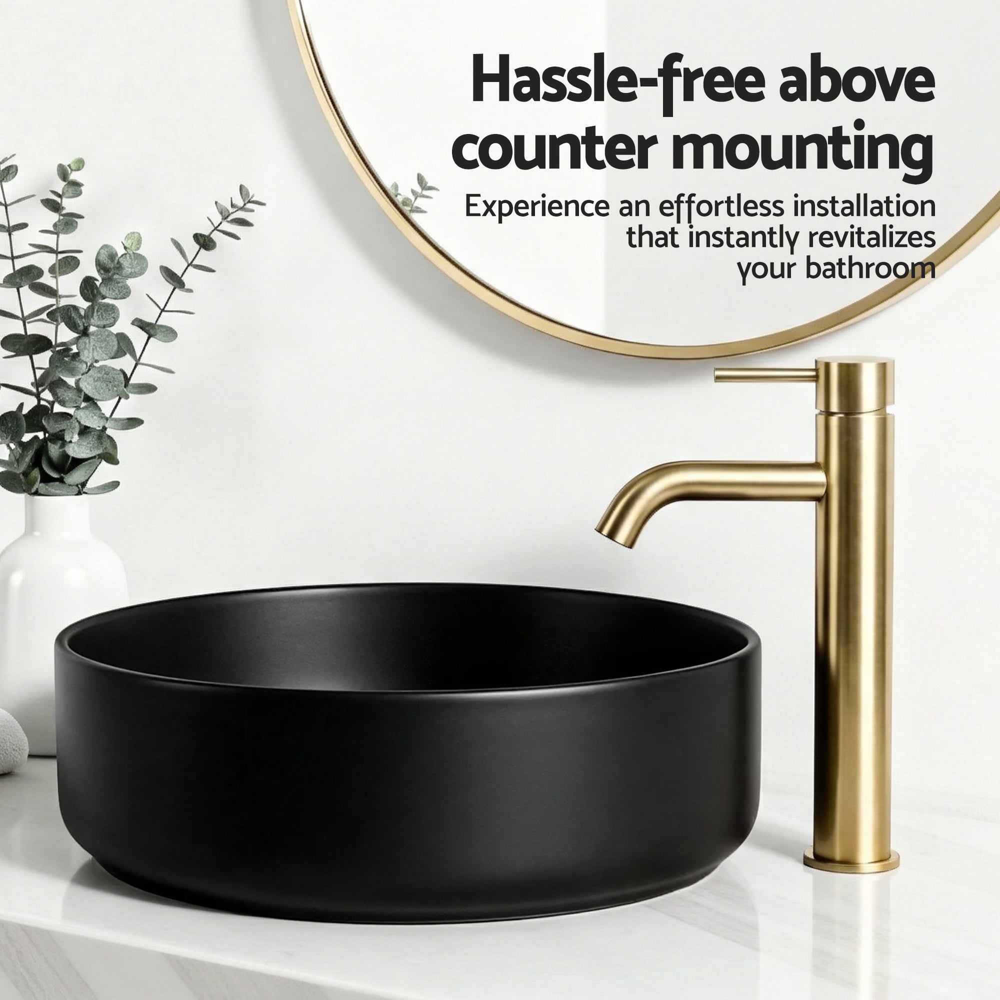 Cefito Bathroom Basin Ceramic Vanity Sink Vessel Bowl Wash Matte Black Round Countertop-Furniture > Bathroom > Sinks-PEROZ Accessories