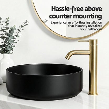 Cefito Bathroom Basin Ceramic Vanity Sink Vessel Bowl Wash Matte Black Round Countertop-Furniture > Bathroom > Sinks-PEROZ Accessories