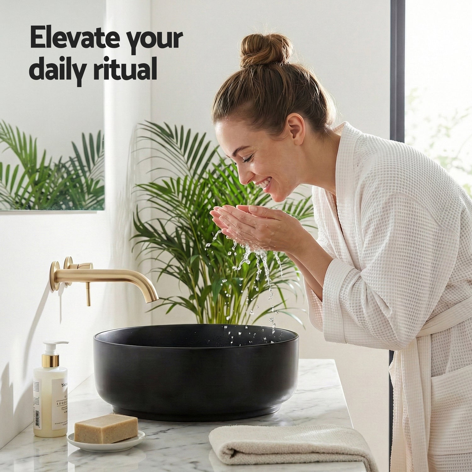 Cefito Bathroom Basin Ceramic Vanity Sink Vessel Bowl Wash Matte Black Round Countertop-Furniture > Bathroom > Sinks-PEROZ Accessories