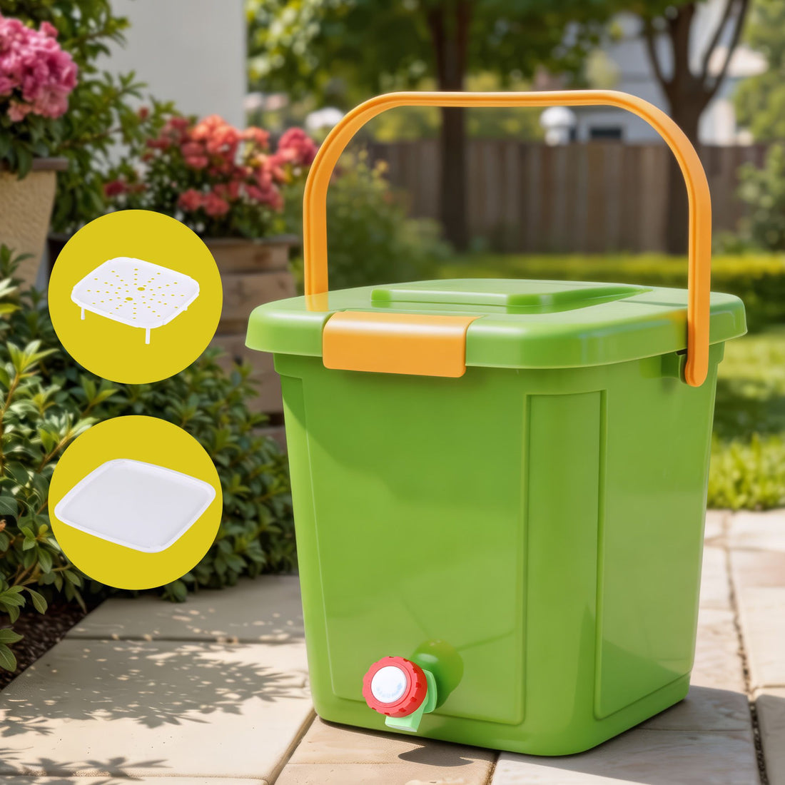 Gardeon 15L Kitchen Compost Bin Food Waste Caddy Drain Tap Green-Home &amp; Garden > Garden Tools > Gardening Accessories-PEROZ Accessories