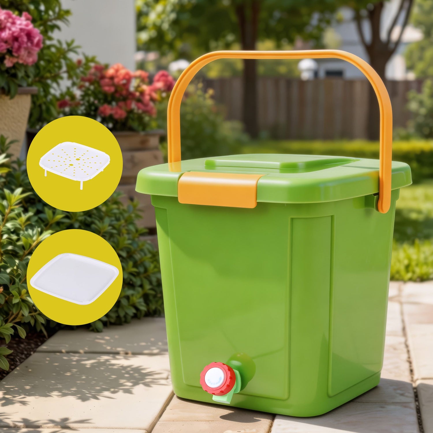 Gardeon 15L Kitchen Compost Bin Food Waste Caddy Drain Tap Green