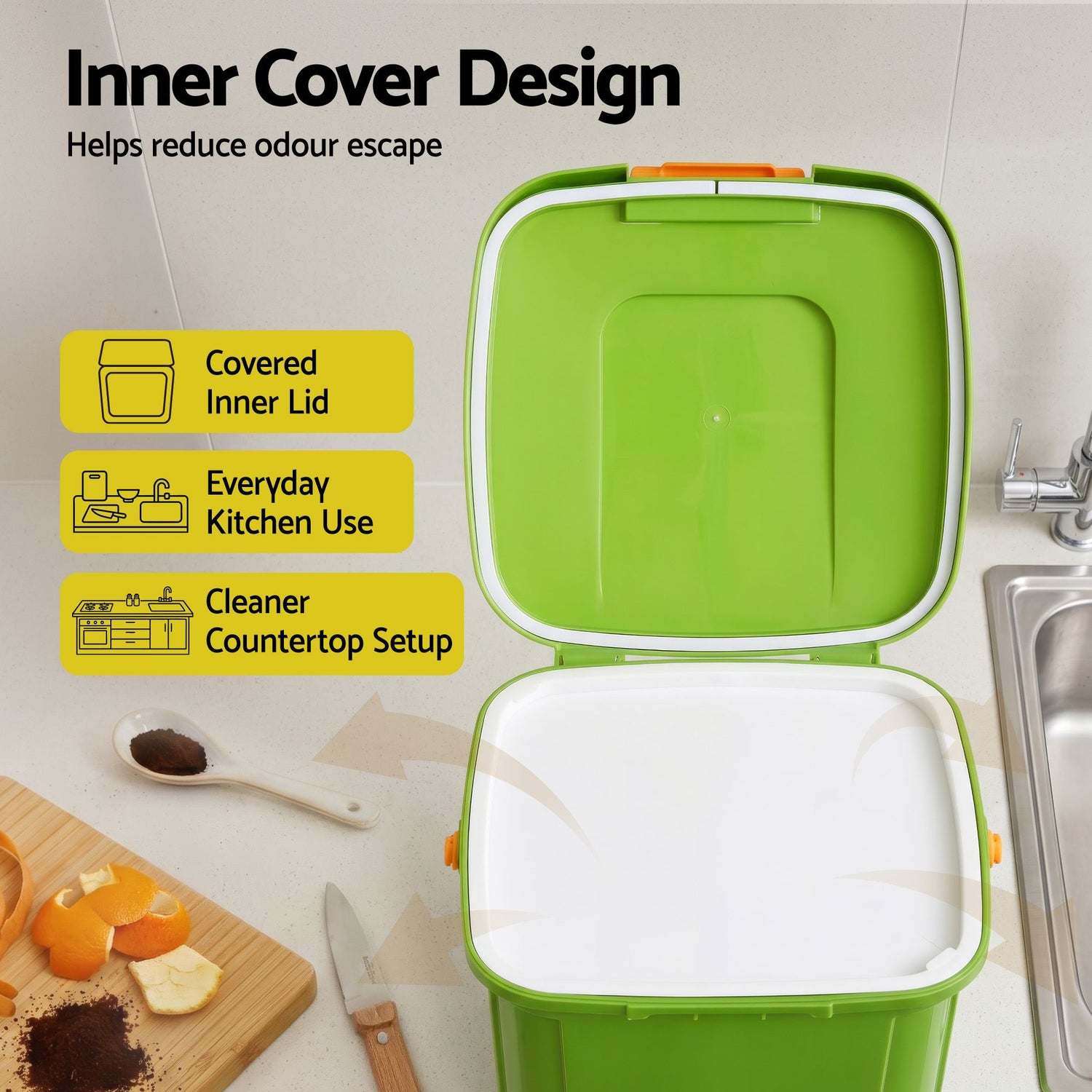 Gardeon 15L Kitchen Compost Bin Food Waste Caddy Drain Tap Green