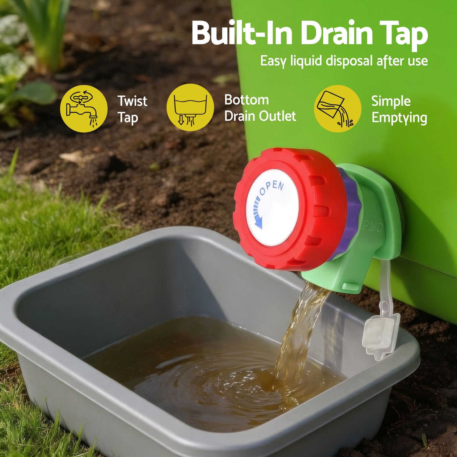 Gardeon 15L Kitchen Compost Bin Food Waste Caddy Drain Tap Green