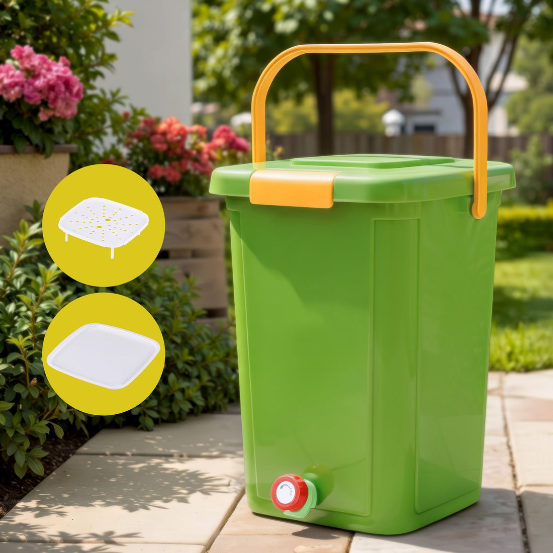 Gardeon 20L Kitchen Compost Bin Food Waste Caddy Drain Tap Green-Home &amp; Garden > Garden Tools > Gardening Accessories-PEROZ Accessories