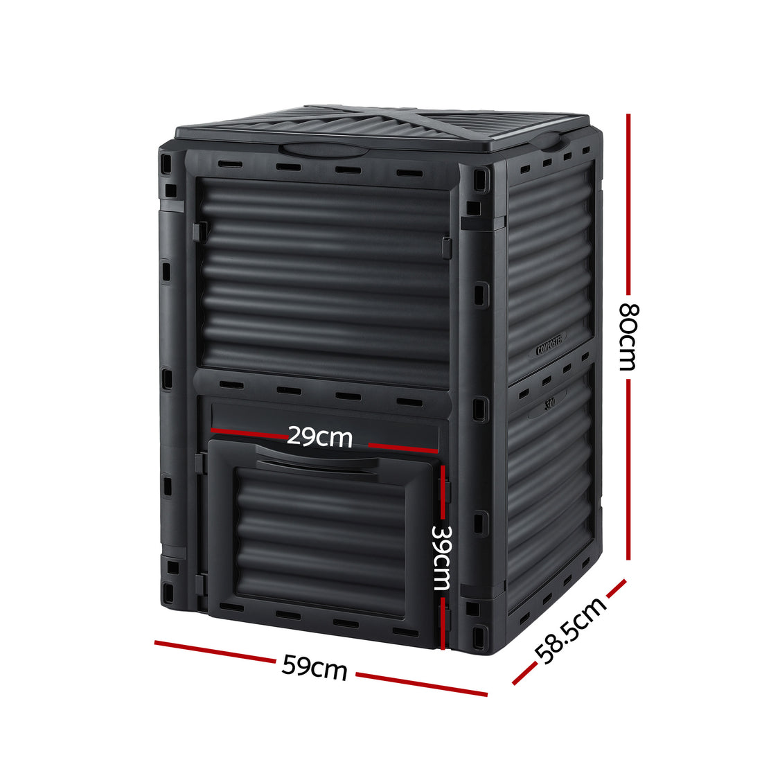 Gardeon Compost Bin 300L Heavy-Duty Black Outdoor Composter with Top Lid Bottom Door-Home &amp; Garden > Garden Tools > Gardening Accessories-PEROZ Accessories