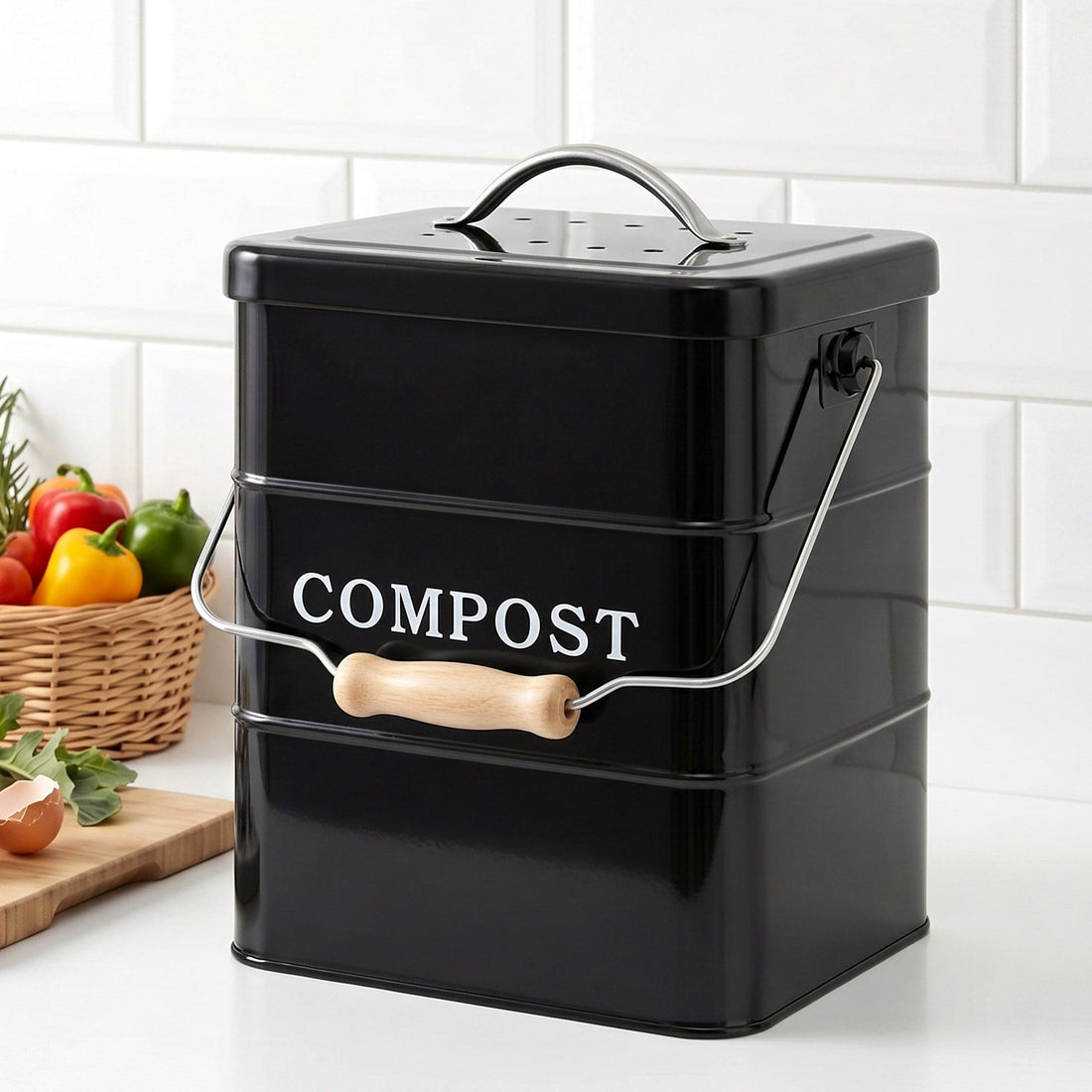 Gardeon 5L Compost Bin Kitchen Countertop Food Waste Caddy Black-Home &amp; Garden > Garden Tools > Gardening Accessories-PEROZ Accessories