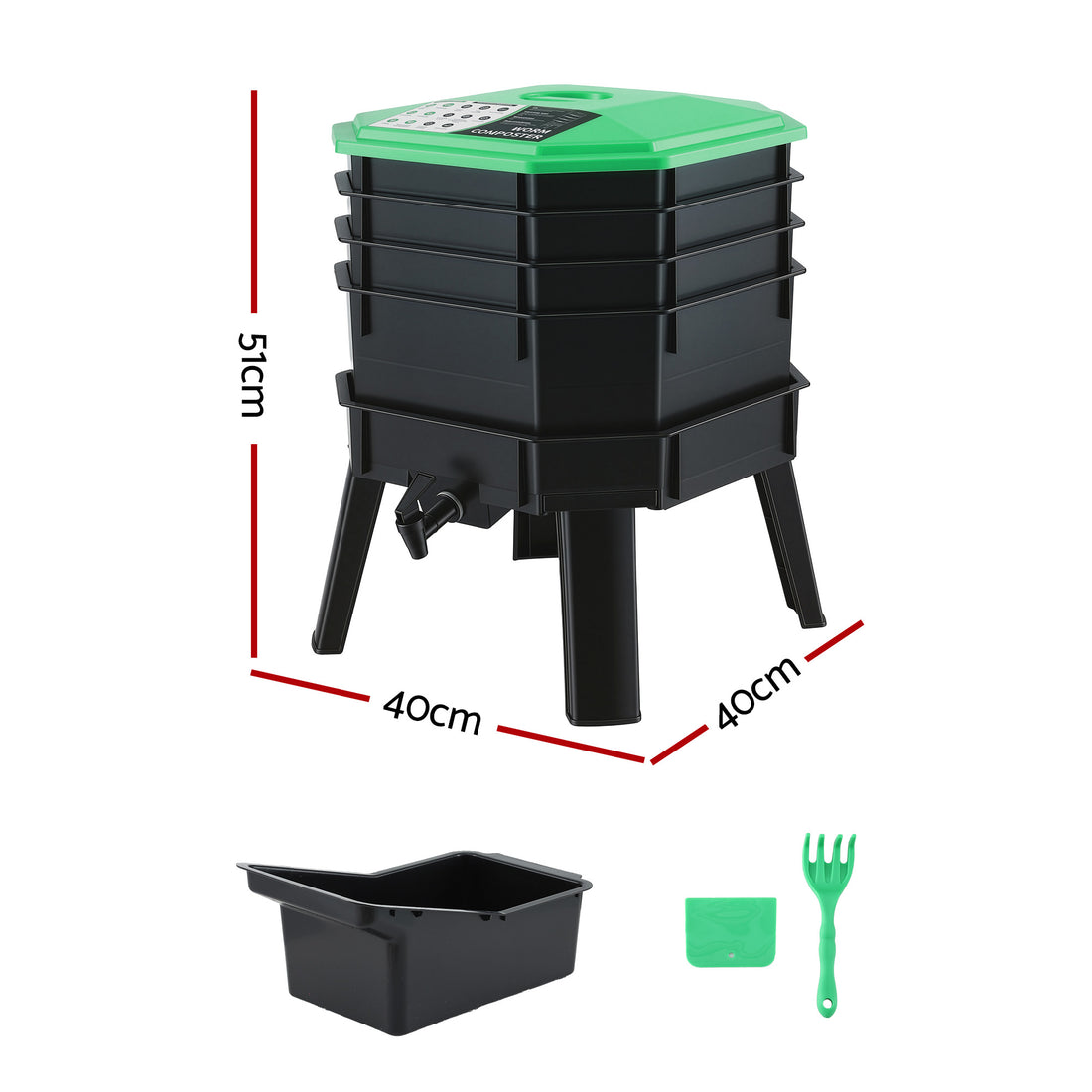 Gardeon Compost Bin 4-Tray Stackable Worm Farm Composter with Liquid Fertiliser Tap-Home &amp; Garden > Garden Tools > Gardening Accessories-PEROZ Accessories