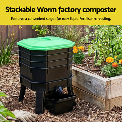 Gardeon Compost Bin 4-Tray Stackable Worm Farm Composter with Liquid Fertiliser Tap