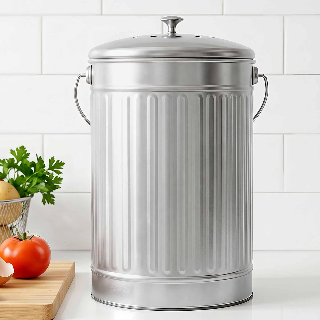 Gardeon Compost Bin Kitchen Countertop Food Waste Caddy 6L Silver-Home &amp; Garden > Garden Tools > Gardening Accessories-PEROZ Accessories