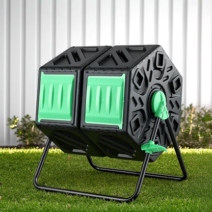 Gardeon Compost Bin Dual-Chamber 130L Composter Tumbler Rotating Garden Recycle Food Waste-Home &amp; Garden > Garden Tools > Gardening Accessories-PEROZ Accessories