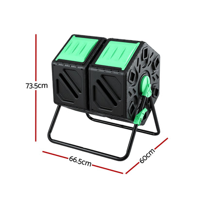 Gardeon Compost Bin Dual-Chamber 130L Composter Tumbler Rotating Garden Recycle Food Waste-Home &amp; Garden > Garden Tools > Gardening Accessories-PEROZ Accessories