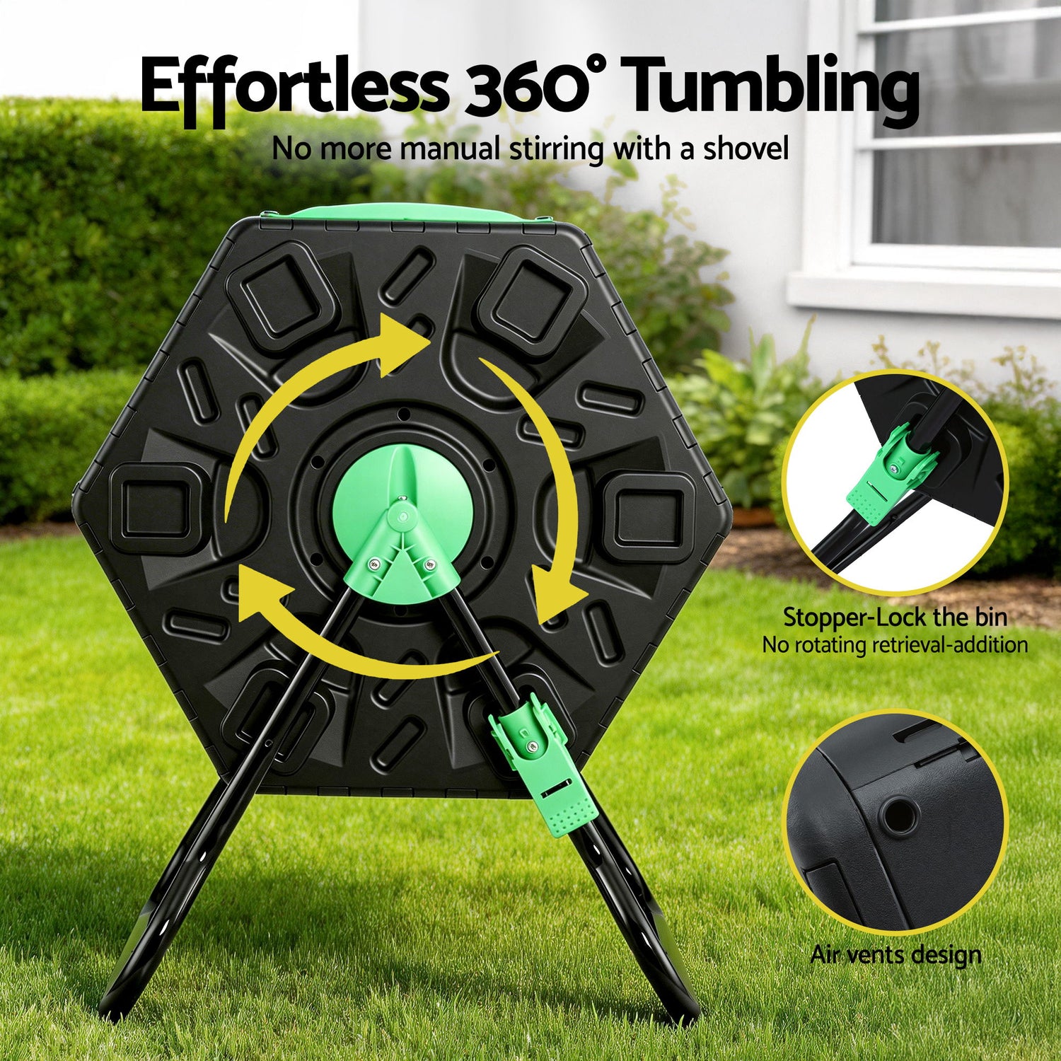 Gardeon Compost Bin Dual-Chamber 130L Composter Tumbler Rotating Garden Recycle Food Waste-Home &amp; Garden > Garden Tools > Gardening Accessories-PEROZ Accessories