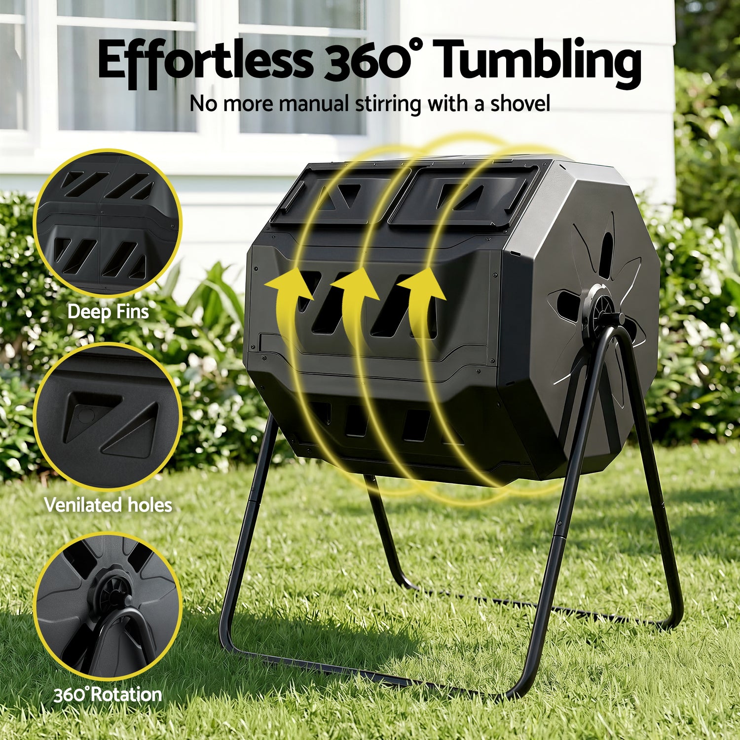 Gardeon Compost Bin Dual-Chamber 160L Composter Tumbler Rotating Garden Recycle Food Waste-Home &amp; Garden > Garden Tools > Gardening Accessories-PEROZ Accessories