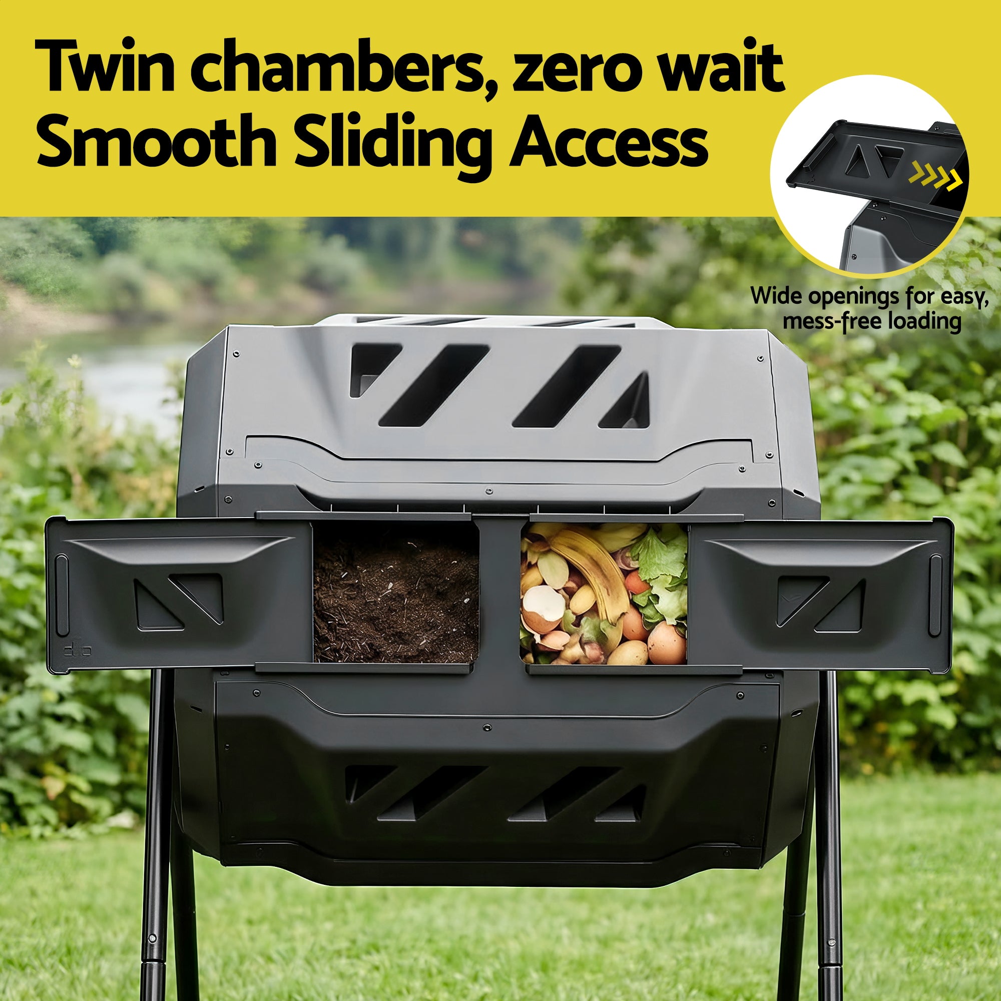 Gardeon Compost Bin Dual-Chamber 160L Composter Tumbler Rotating Garden Recycle Food Waste-Home &amp; Garden > Garden Tools > Gardening Accessories-PEROZ Accessories