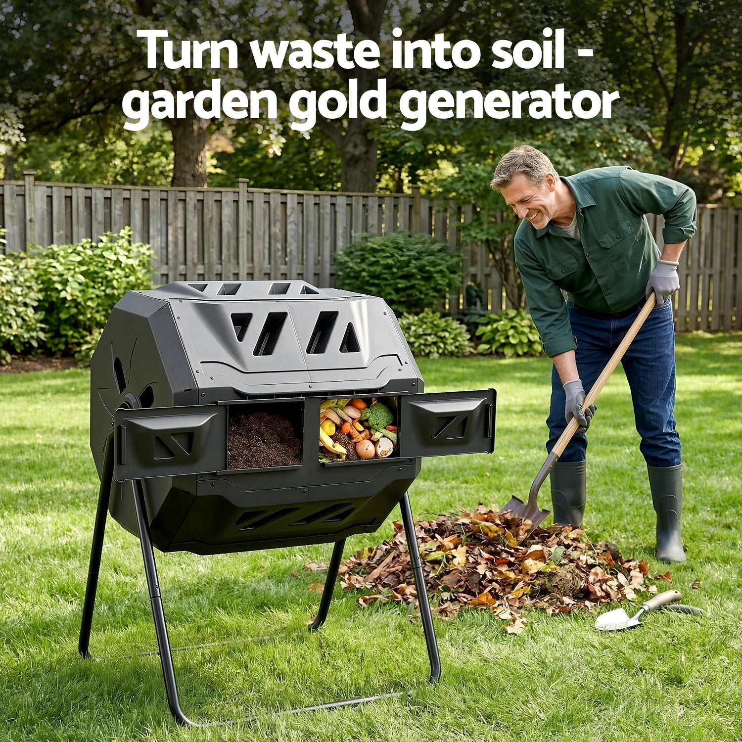 Gardeon Compost Bin Dual-Chamber 160L Composter Tumbler Rotating Garden Recycle Food Waste-Home &amp; Garden > Garden Tools > Gardening Accessories-PEROZ Accessories