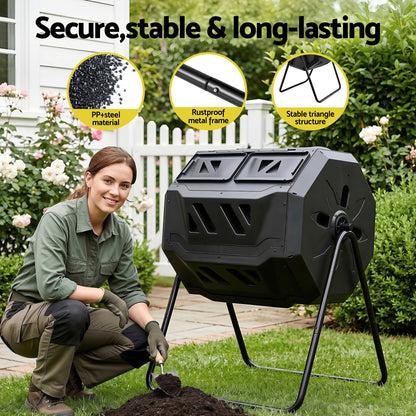 Gardeon Compost Bin Dual-Chamber 160L Composter Tumbler Rotating Garden Recycle Food Waste-Home &amp; Garden > Garden Tools > Gardening Accessories-PEROZ Accessories