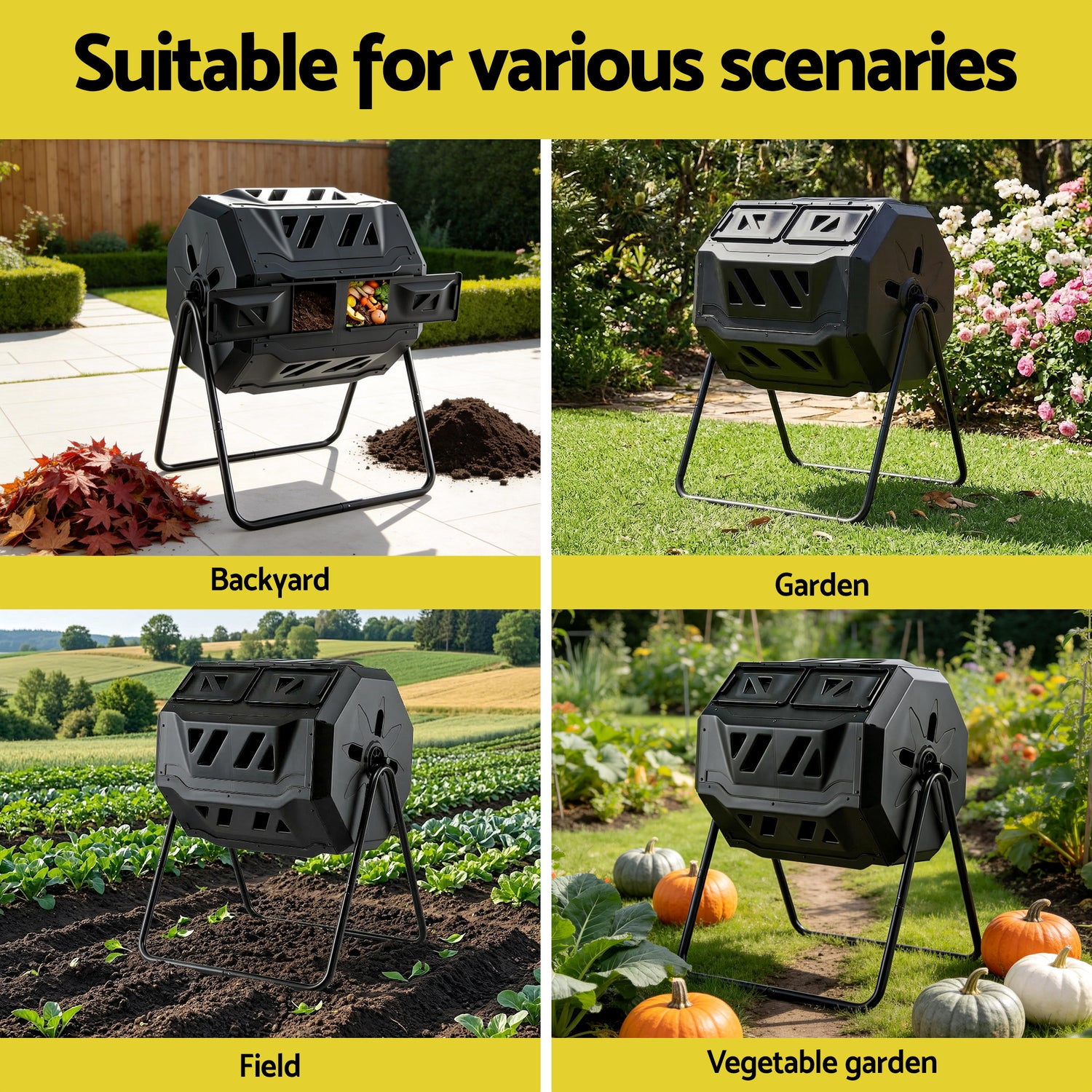 Gardeon Compost Bin Dual-Chamber 160L Composter Tumbler Rotating Garden Recycle Food Waste-Home &amp; Garden > Garden Tools > Gardening Accessories-PEROZ Accessories