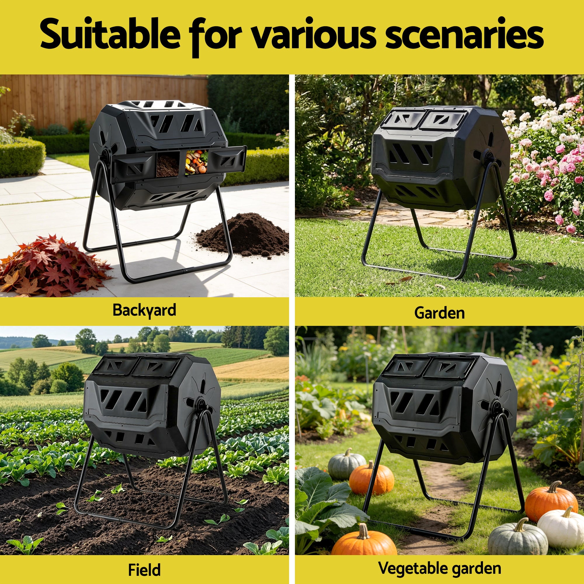 Gardeon Compost Bin Dual-Chamber 160L Composter Tumbler Rotating Garden Recycle Food Waste-Home &amp; Garden > Garden Tools > Gardening Accessories-PEROZ Accessories