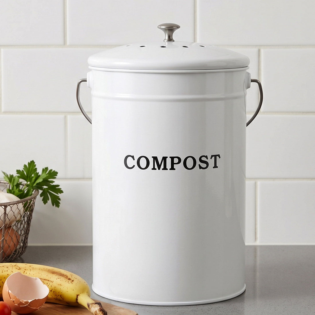 Gardeon Compost Bin Kitchen Compost Caddy Food Waste Bin Bench White-Home &amp; Garden > Garden Tools > Gardening Accessories-PEROZ Accessories