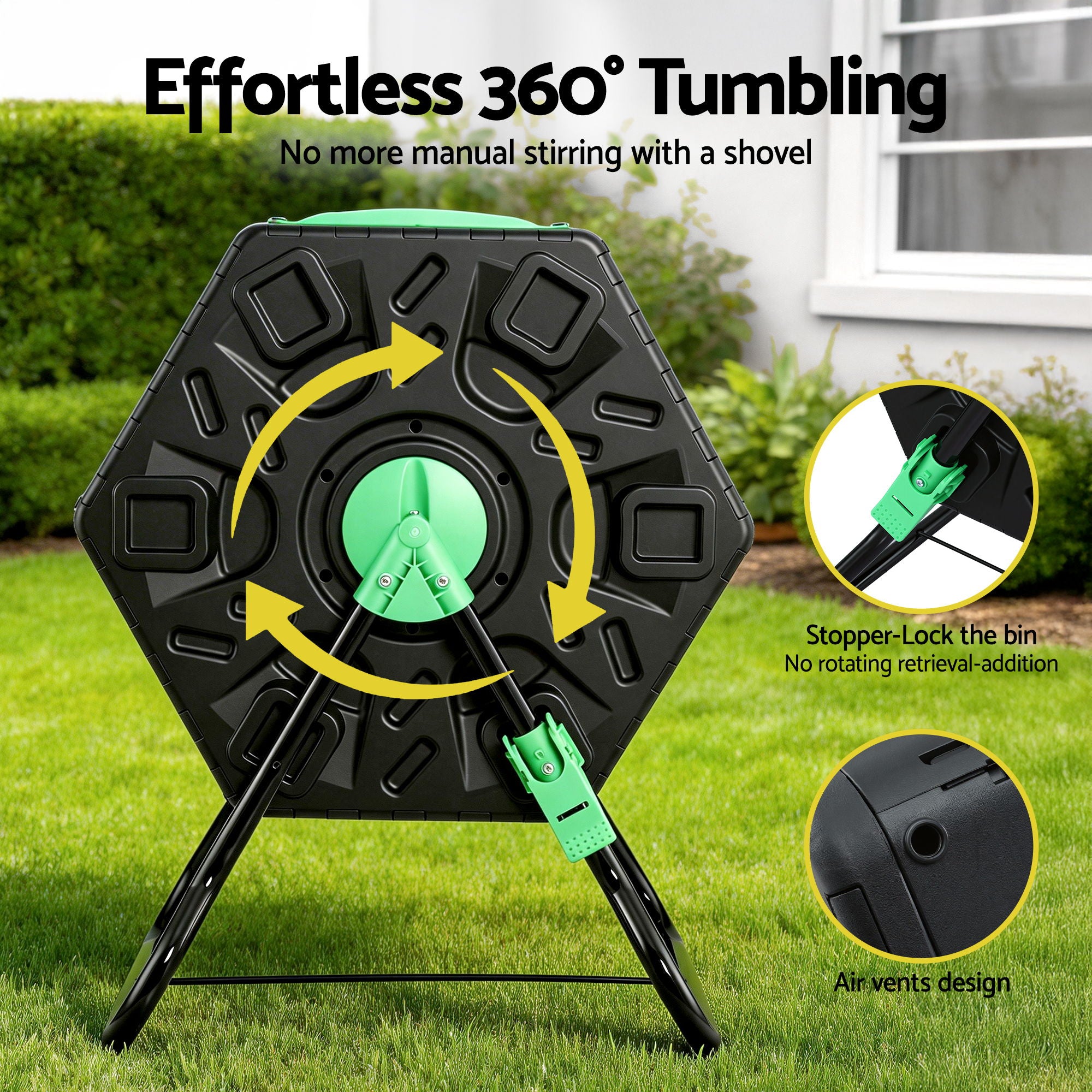Gardeon Compost Bin 65L Composter Tumbler Rotating Outdoor With Sliding Door-Home &amp; Garden > Garden Tools > Gardening Accessories-PEROZ Accessories