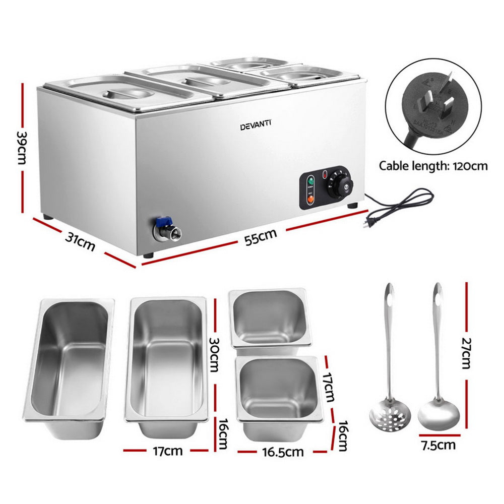 Devanti Commercial Food Warmer Bain Marie 4 Electric Buffet Pans-Appliances > Kitchen Appliances > Food Warmers &amp; Chafing Dishes-PEROZ Accessories
