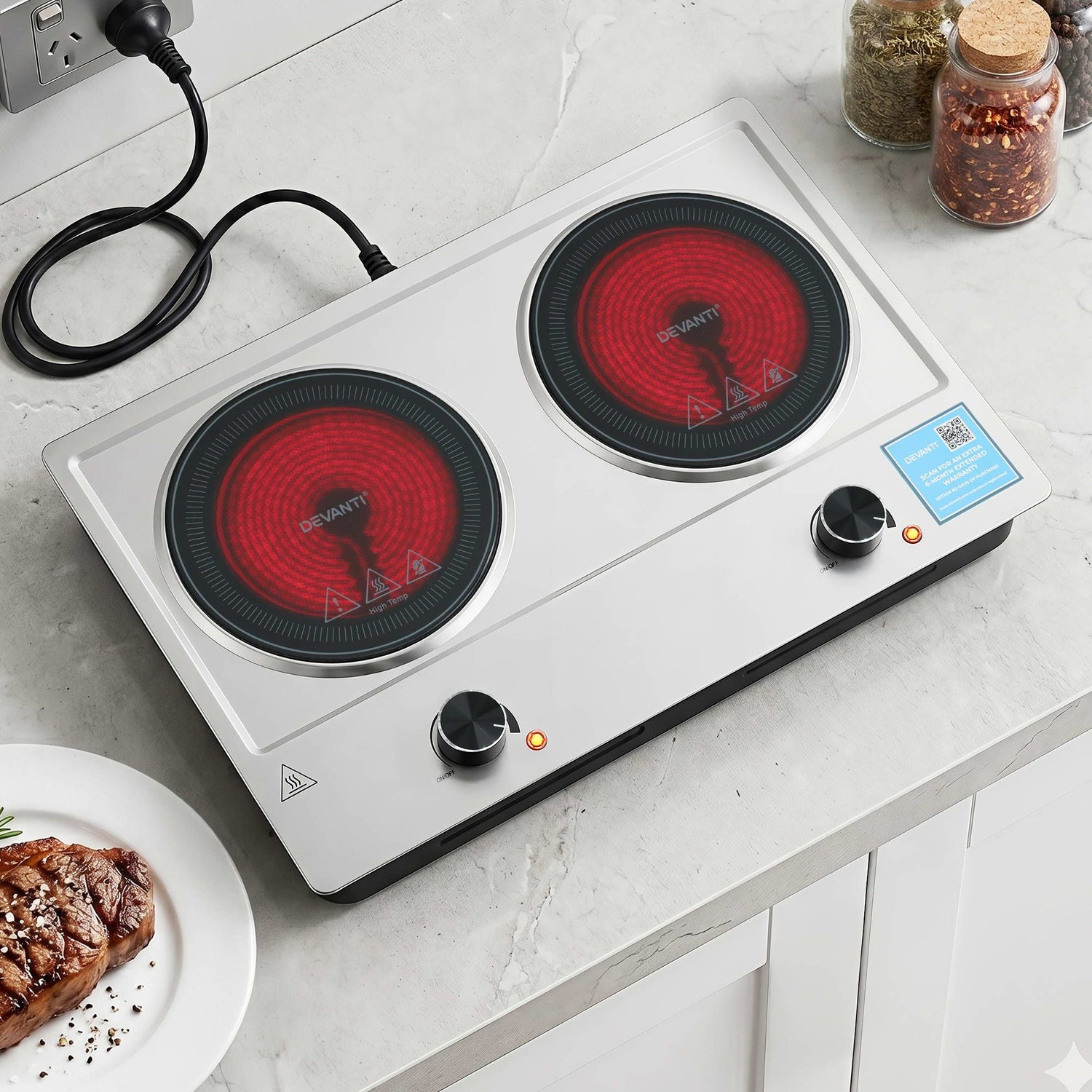 Devanti 2 Hobs Ceramic Cooktop Electric Hot Plate Infrared Knob Control 2400W-Appliances > Kitchen Appliances > Cooktops &amp; Stoves-PEROZ Accessories
