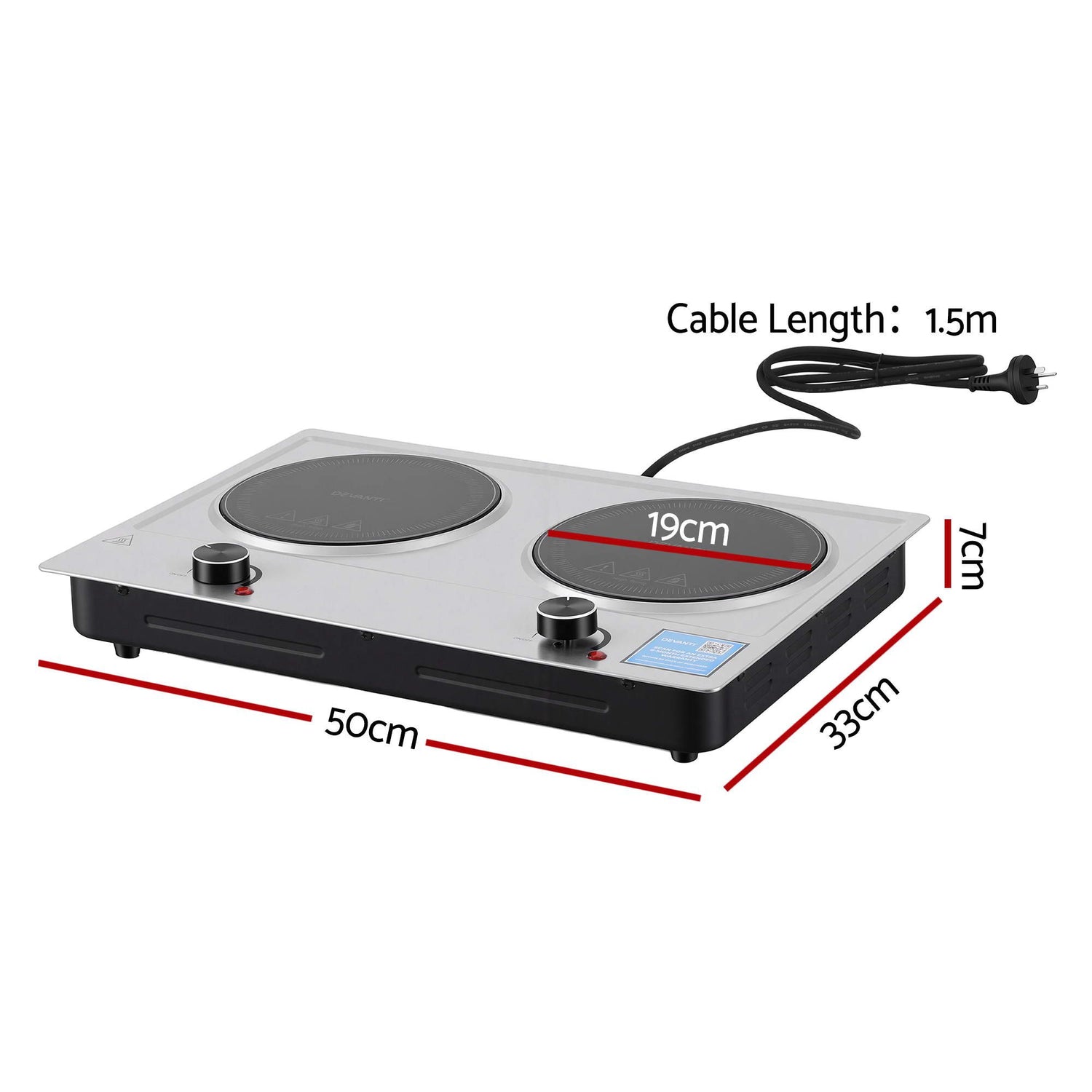 Devanti 2 Hobs Ceramic Cooktop Electric Hot Plate Infrared Knob Control 2400W-Appliances > Kitchen Appliances > Cooktops &amp; Stoves-PEROZ Accessories