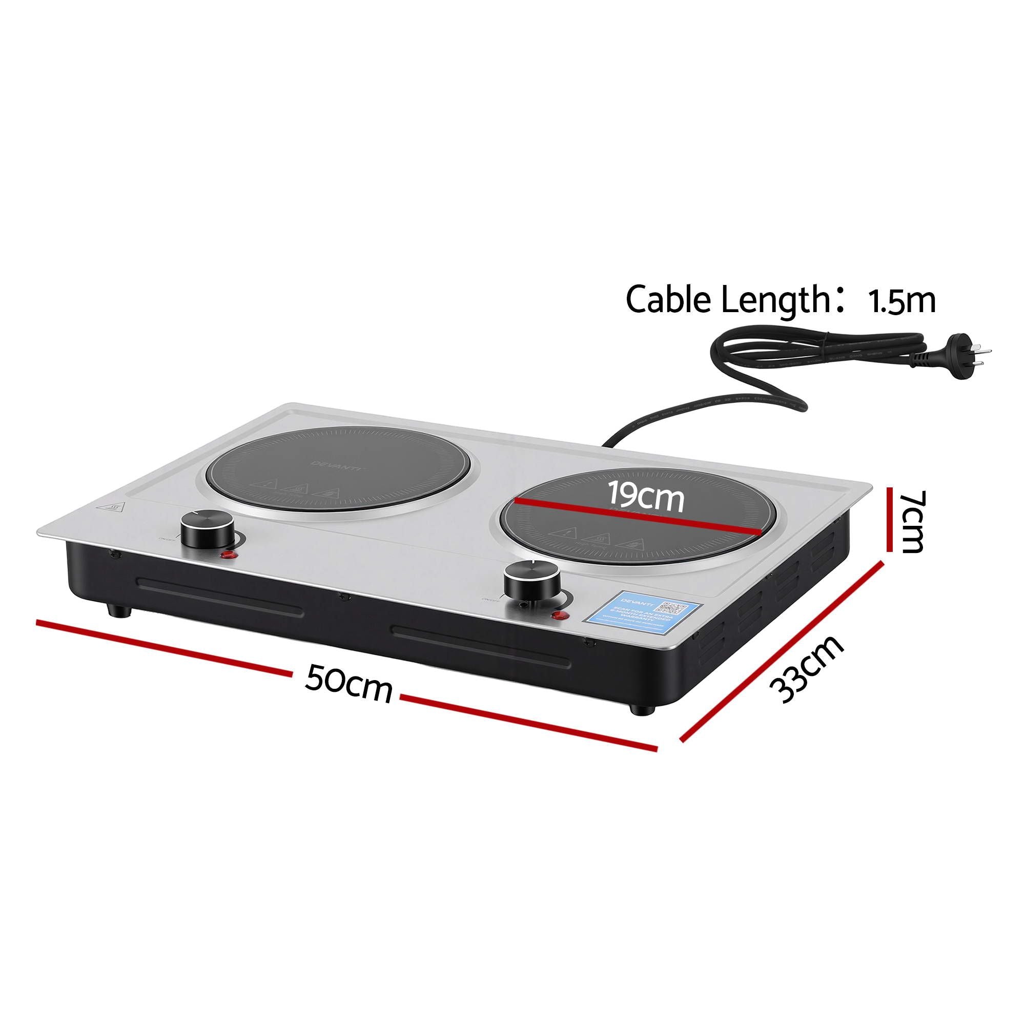 Devanti 2 Hobs Ceramic Cooktop Electric Hot Plate Infrared Knob Control 2400W-Appliances > Kitchen Appliances > Cooktops &amp; Stoves-PEROZ Accessories