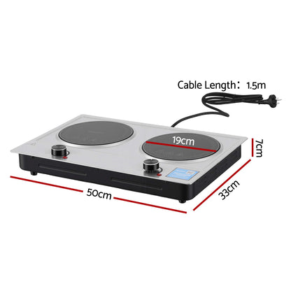 Devanti 2 Hobs Ceramic Cooktop Electric Hot Plate Infrared Knob Control 2400W-Appliances > Kitchen Appliances > Cooktops &amp; Stoves-PEROZ Accessories