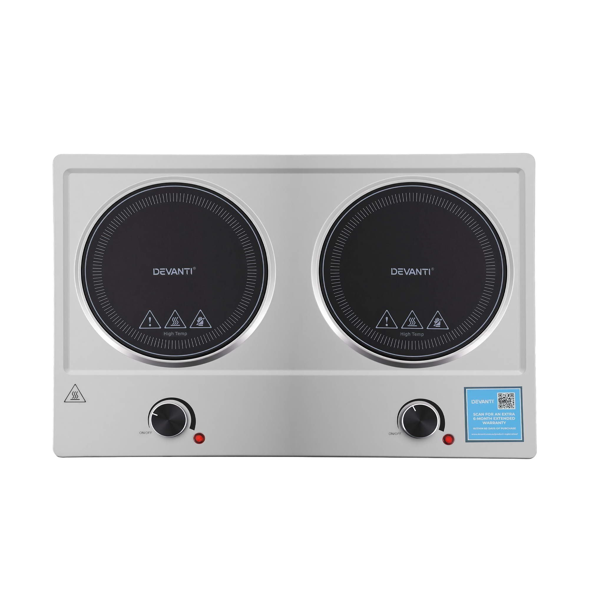 Devanti 2 Hobs Ceramic Cooktop Electric Hot Plate Infrared Knob Control 2400W-Appliances > Kitchen Appliances > Cooktops &amp; Stoves-PEROZ Accessories