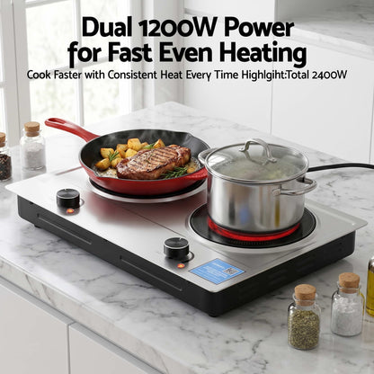 Devanti 2 Hobs Ceramic Cooktop Electric Hot Plate Infrared Knob Control 2400W-Appliances > Kitchen Appliances > Cooktops &amp; Stoves-PEROZ Accessories