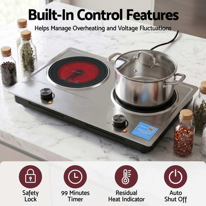 Devanti 2 Hobs Ceramic Cooktop Electric Hot Plate Infrared Knob Control 2400W-Appliances > Kitchen Appliances > Cooktops &amp; Stoves-PEROZ Accessories