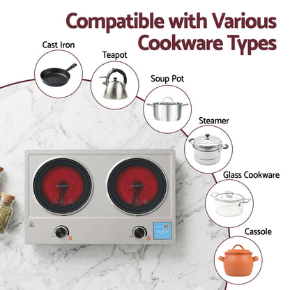 Devanti 2 Hobs Ceramic Cooktop Electric Hot Plate Infrared Knob Control 2400W-Appliances > Kitchen Appliances > Cooktops &amp; Stoves-PEROZ Accessories