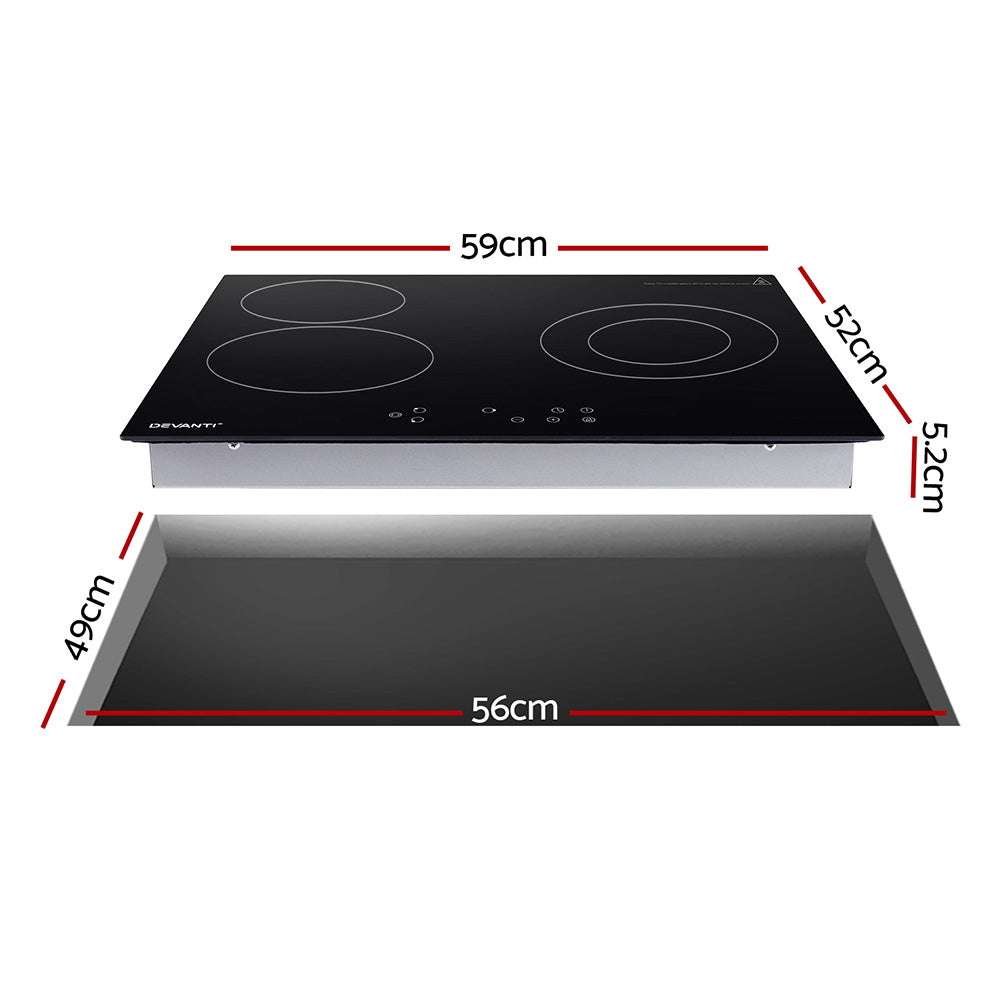 Devanti Electric Ceramic Cooktop 60cm Kitchen Cooker 4 Burner Hob Touch Control 5200W-Appliances > Kitchen Appliances > Cooktops &amp; Stoves-PEROZ Accessories