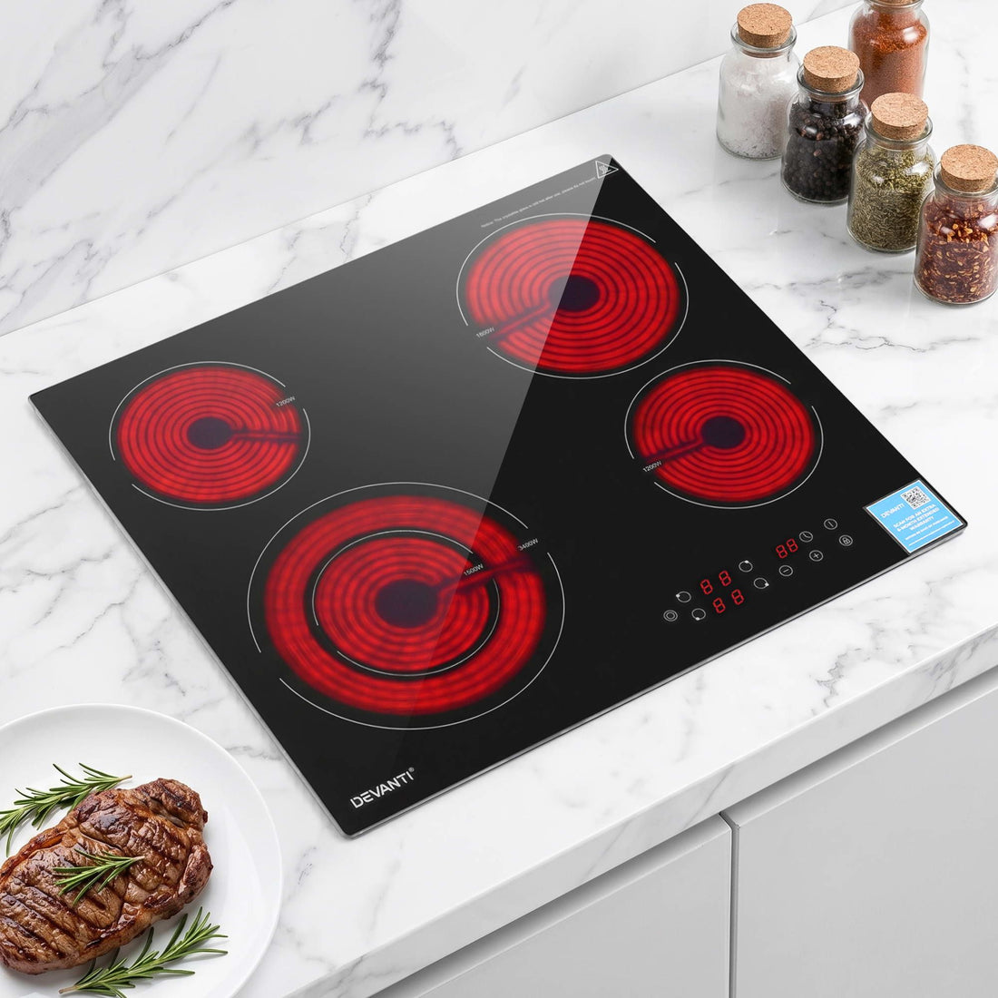 Devanti Ceramic Cooktop 5 Cooking Zone 4 Electric Hobs Touch Control 7600W Black-Appliances > Kitchen Appliances > Cooktops &amp; Stoves-PEROZ Accessories