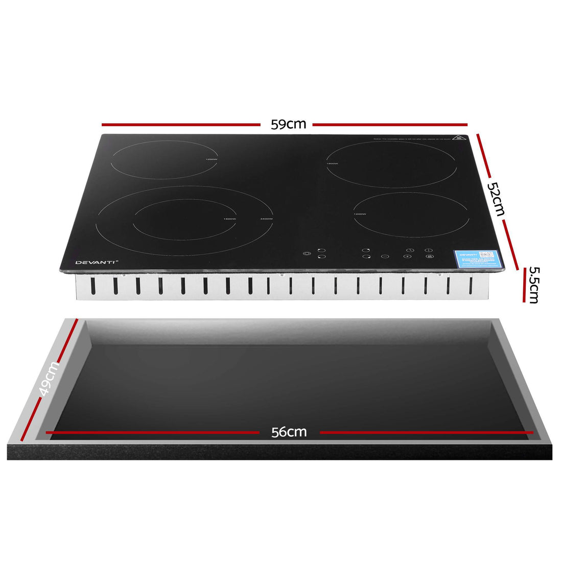 Devanti Ceramic Cooktop 5 Cooking Zone 4 Electric Hobs Touch Control 7600W Black-Appliances > Kitchen Appliances > Cooktops &amp; Stoves-PEROZ Accessories