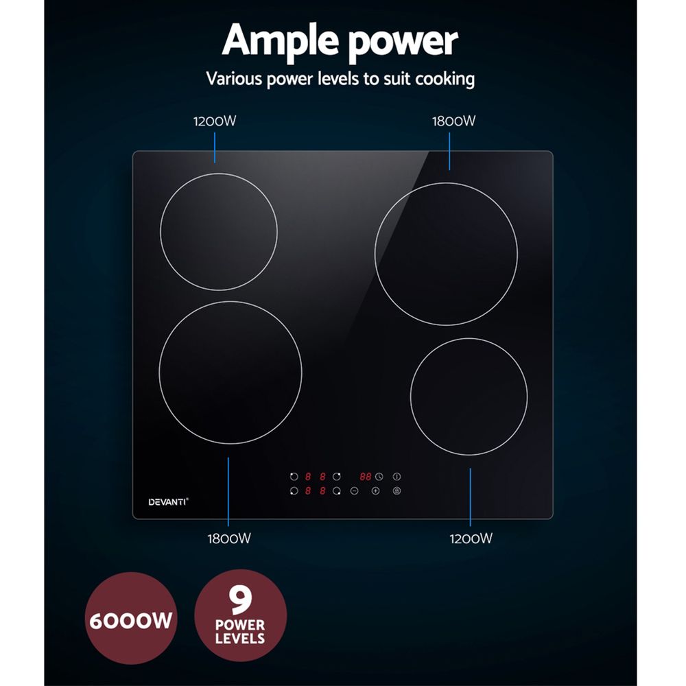 Devanti Electric Ceramic Cooktop 60cm Touch Control-Electric Cooktops-PEROZ Accessories