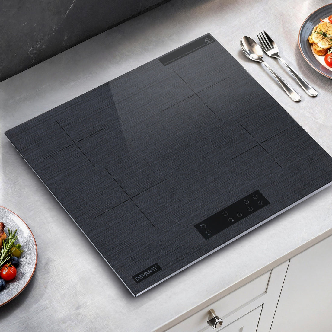 Devanti Electric Ceramic Cooktop 60cm Touch Control Grey-Appliances > Kitchen Appliances > Cooktops &amp; Stoves-PEROZ Accessories