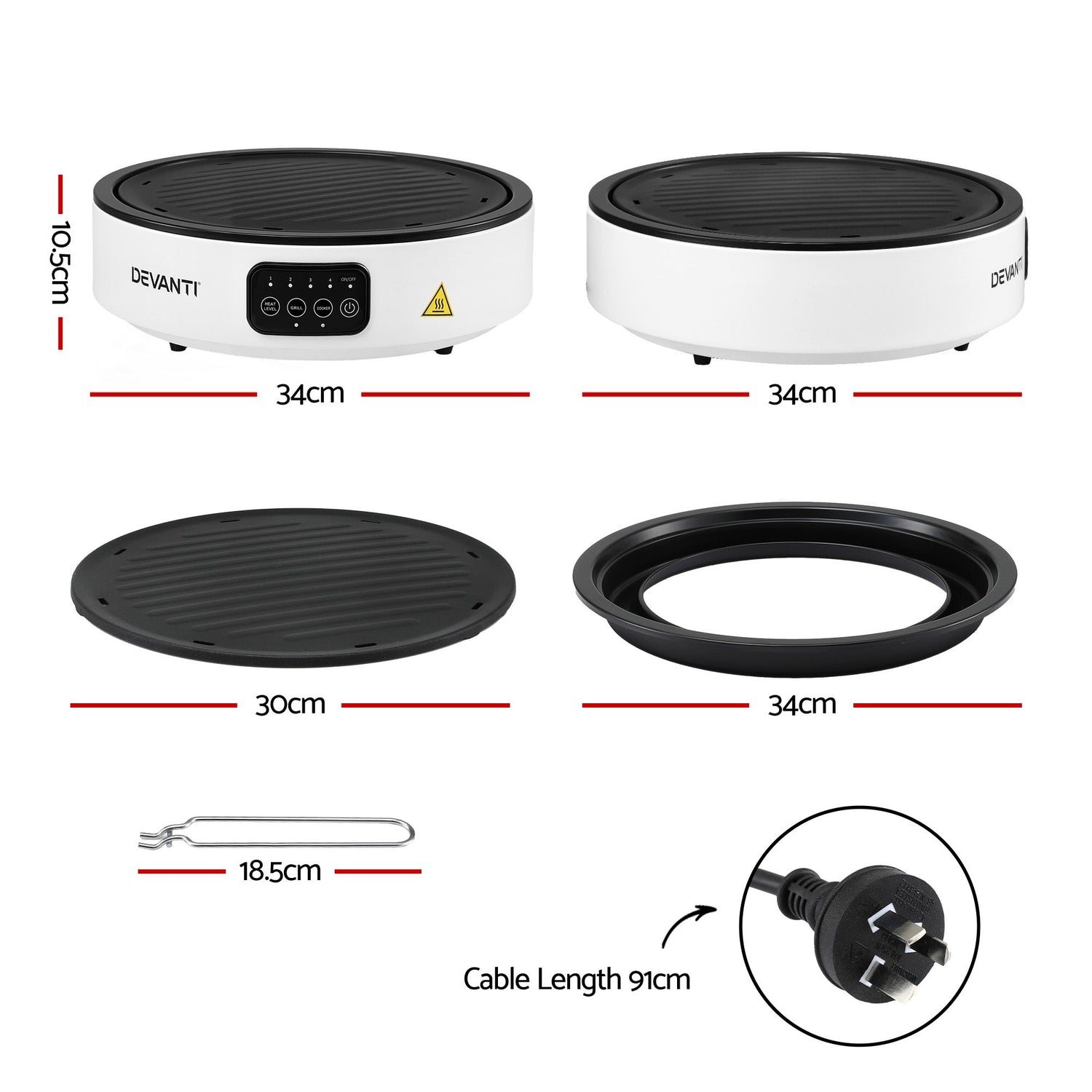 Devanti Ceramic Cooktop Electric Hot Plate Countertop Grill Cooker White