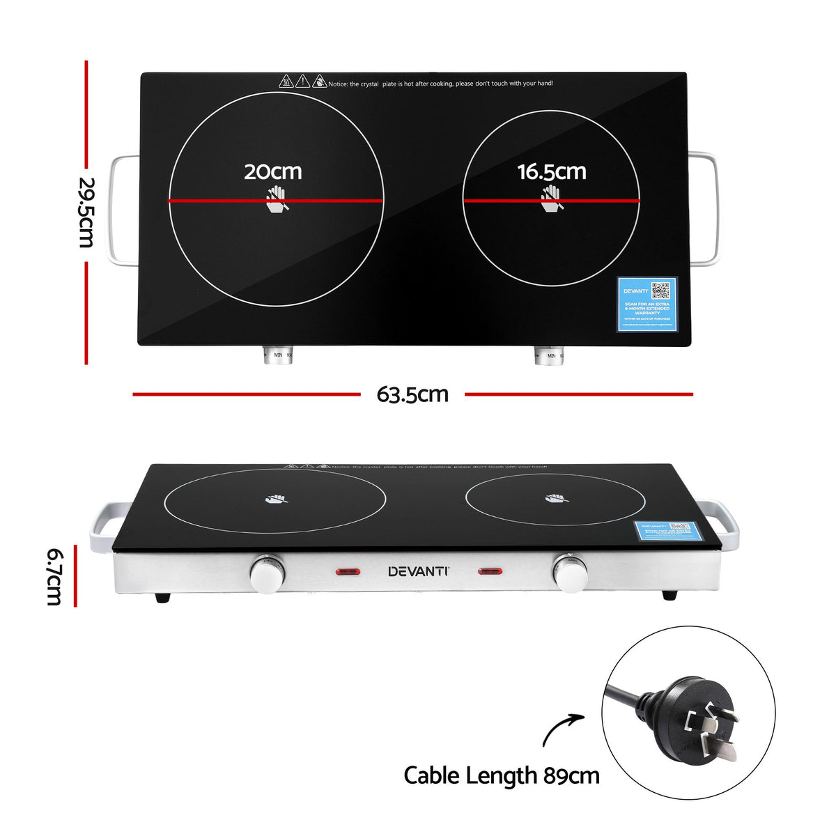 Devanti Portable Ceramic Cooktop Dual Burner Electric Hot Plate 2800W Black-Appliances > Kitchen Appliances > Cooktops &amp; Stoves-PEROZ Accessories