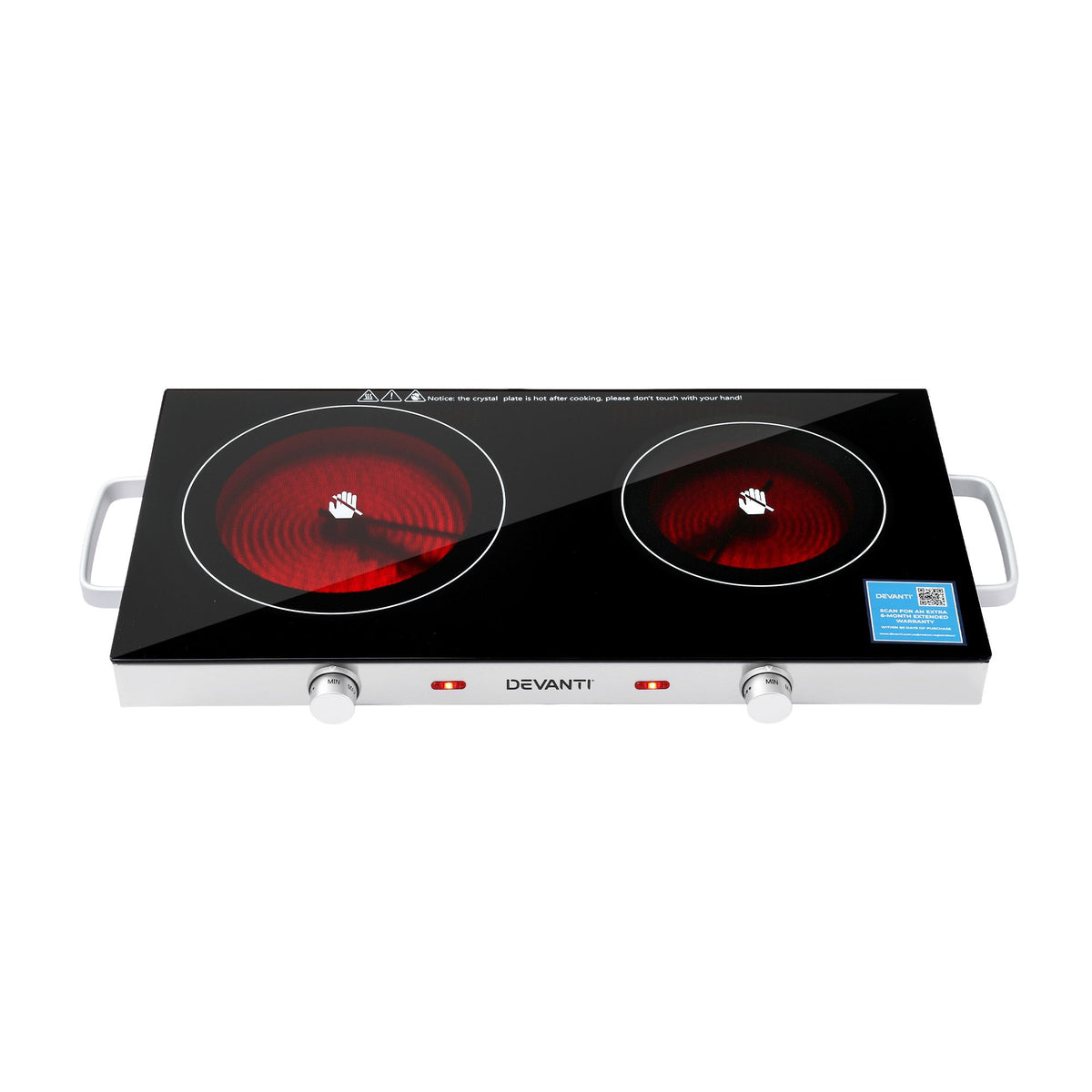 Devanti Portable Ceramic Cooktop Dual Burner Electric Hot Plate 2800W Black-Appliances > Kitchen Appliances > Cooktops &amp; Stoves-PEROZ Accessories
