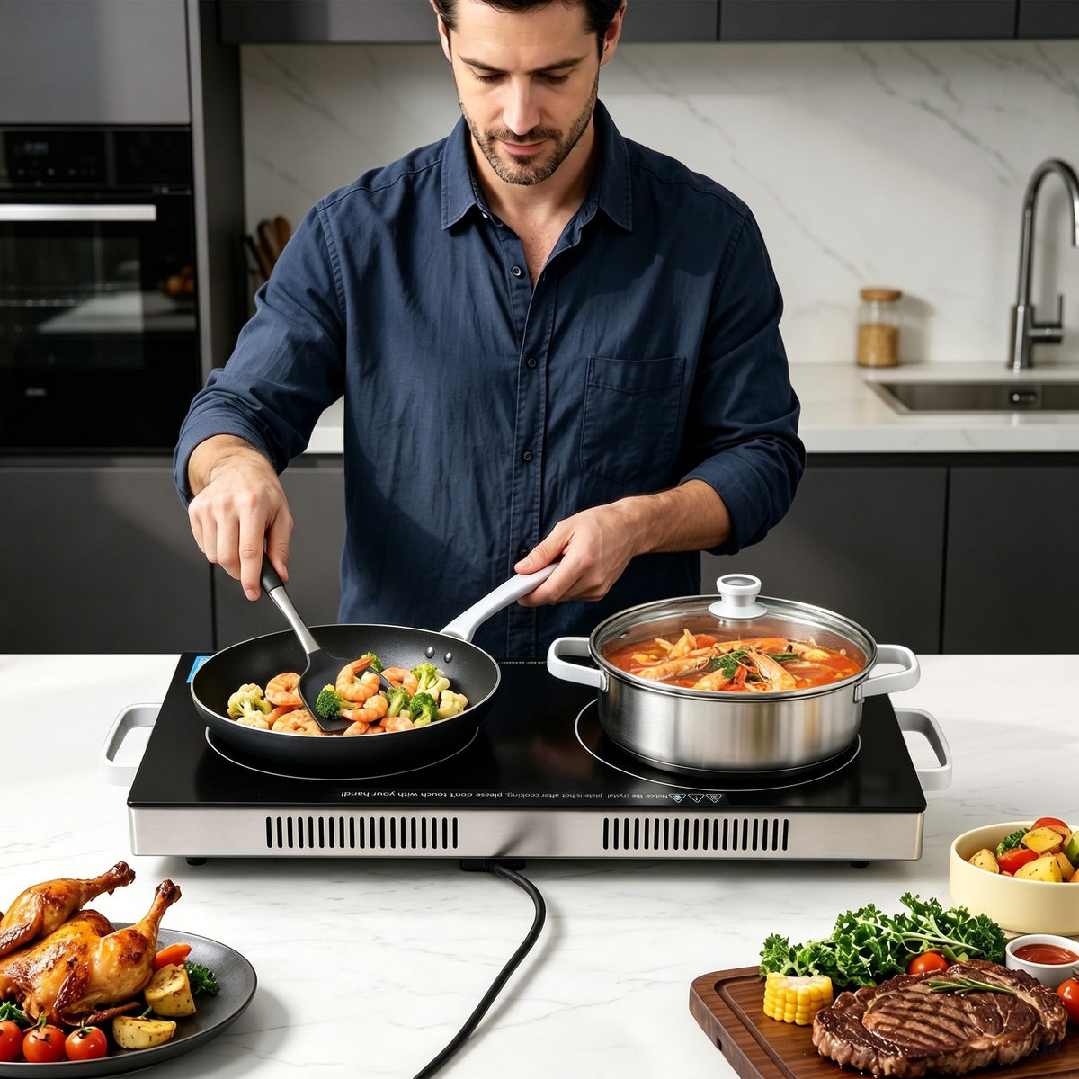 Devanti Portable Ceramic Cooktop Dual Burner Electric Hot Plate 2800W Black-Appliances > Kitchen Appliances > Cooktops &amp; Stoves-PEROZ Accessories