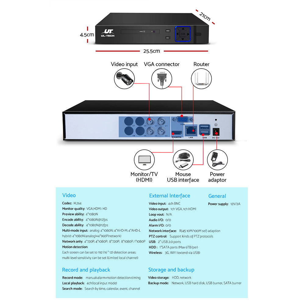 UL Tech 1080P 4 Channel HDMI CCTV Security Camera-CCTV-PEROZ Accessories