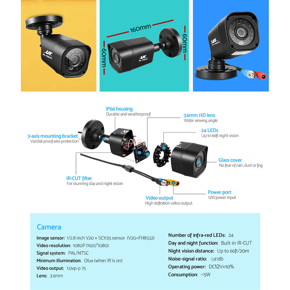 UL-tech Home CCTV Security System Camera 4CH DVR 1080P 1500TVL 1TB Outdoor Home-CCTV-PEROZ Accessories